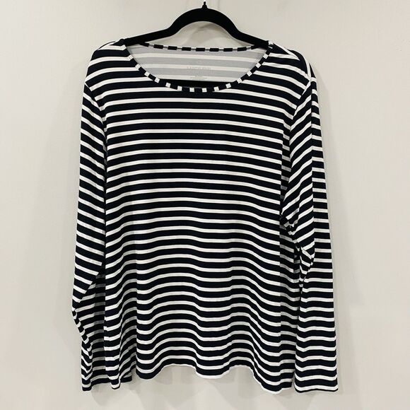 LANDS END Womens 2X Black White Striped Swim Shirt Rash Guard Long Sleeve UPF - Picture 1 of 12